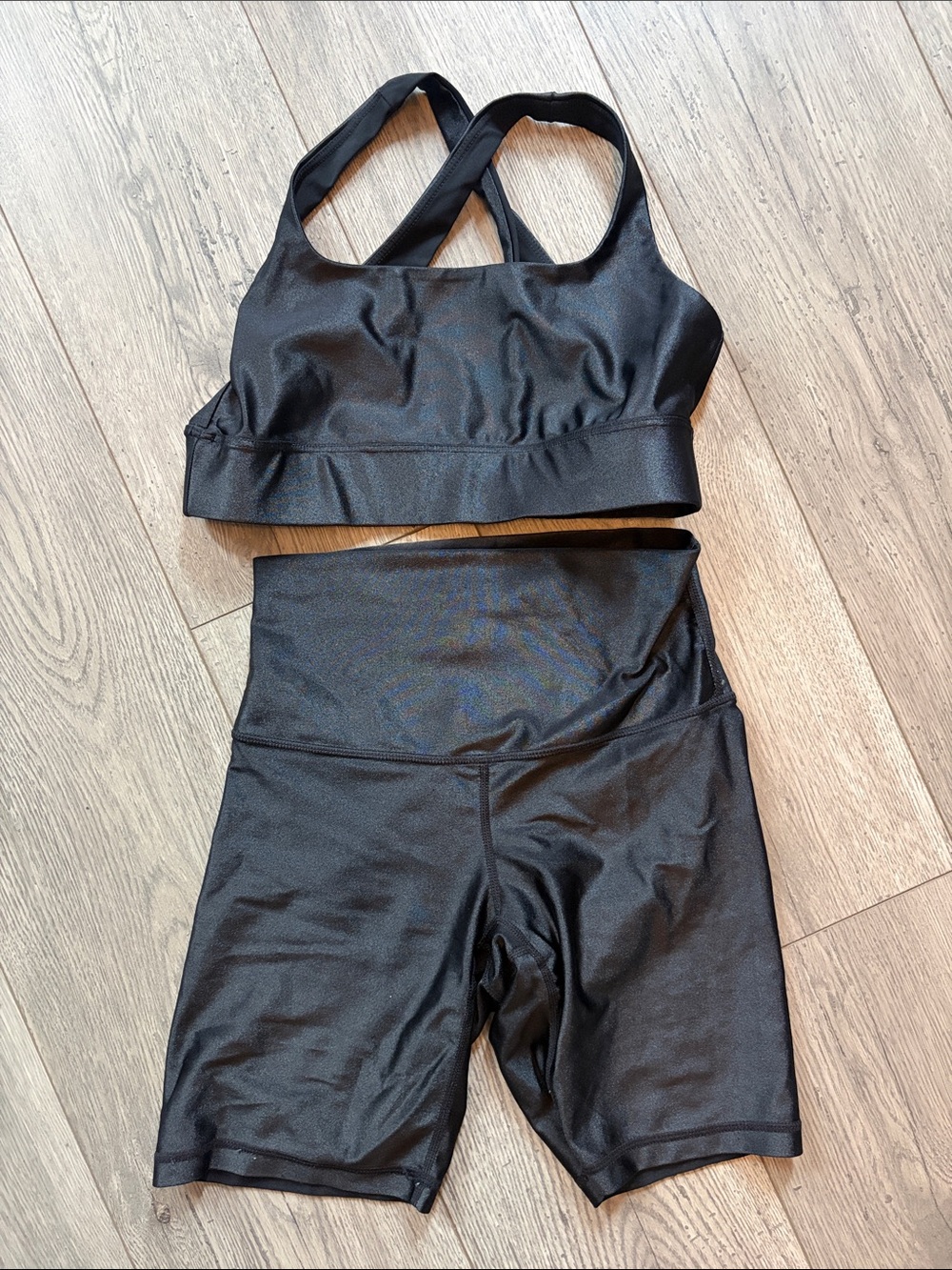 Black Shine sports bra and Shorts Set